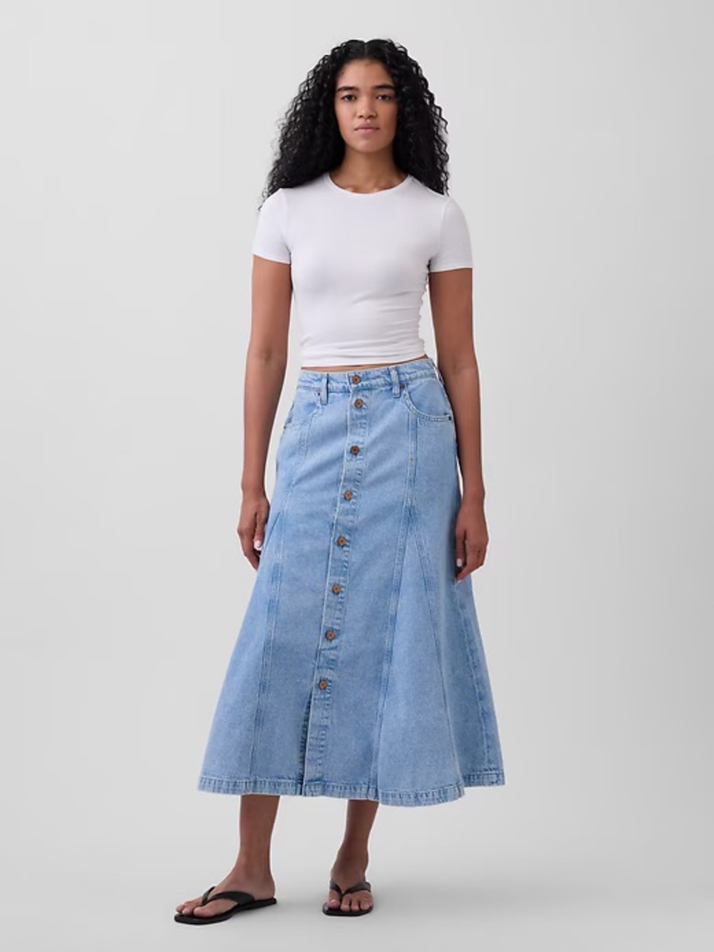 NWT Gap Denim Seamed Button-Front Maxi Skirt Blue Sz 4/27P Petite